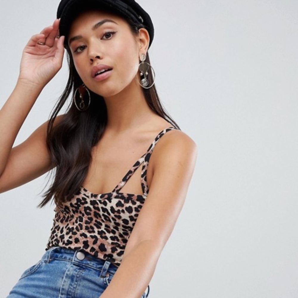 NWT ASOS Strappy Sweetheart Leopard Thong Bodysuit